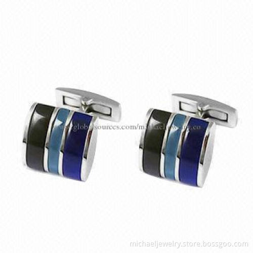 Stainless steel cufflinks with dark and light blue opal + onyx stone